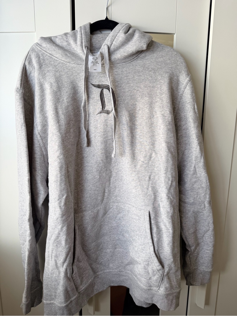 Disney Light Gray Hooded Sweatshirt with Embroidered 'D' - Men's Pullover